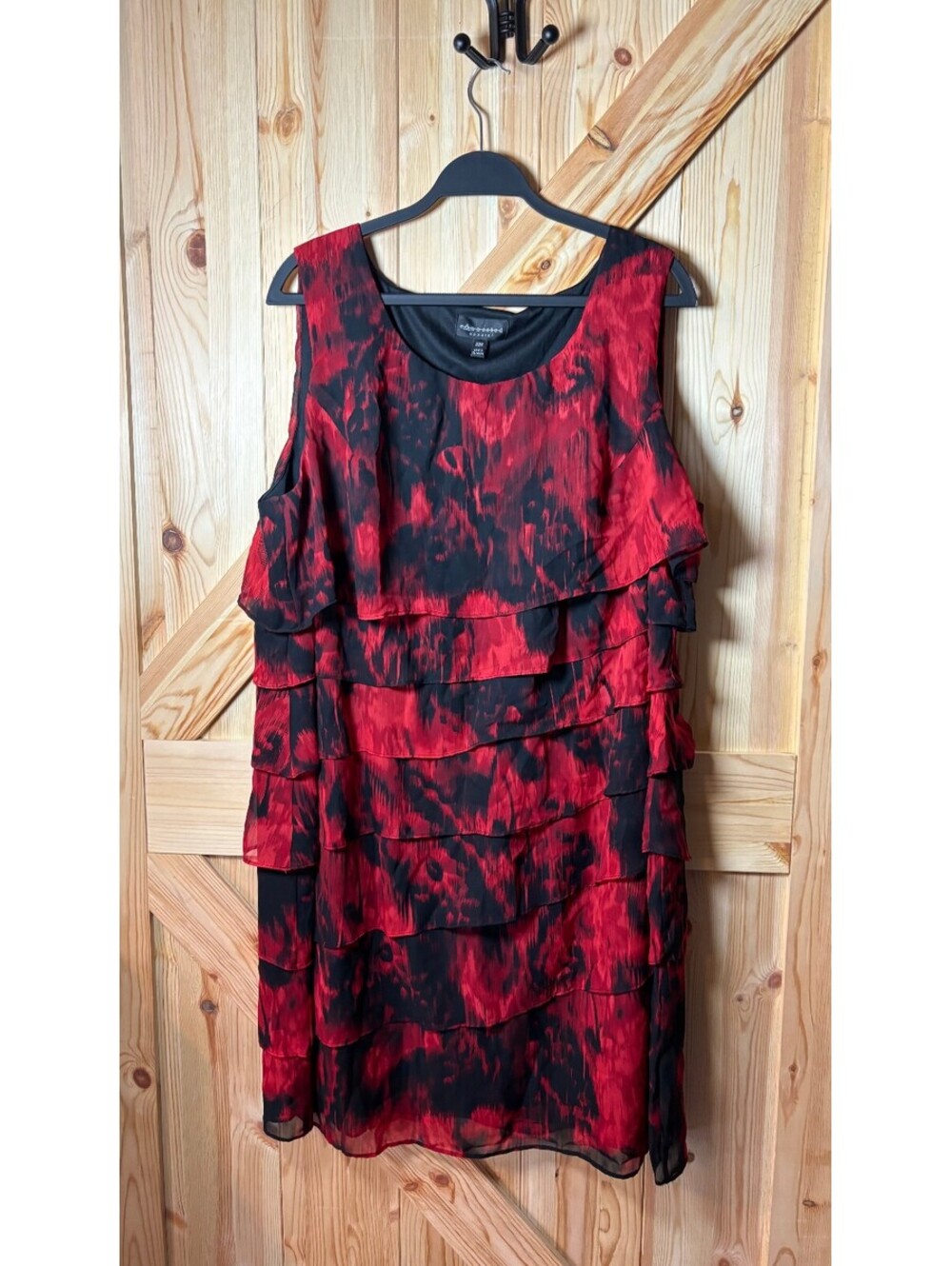 Connected Apparel Women's Red and Black Tiered Ruffle Dress 22W